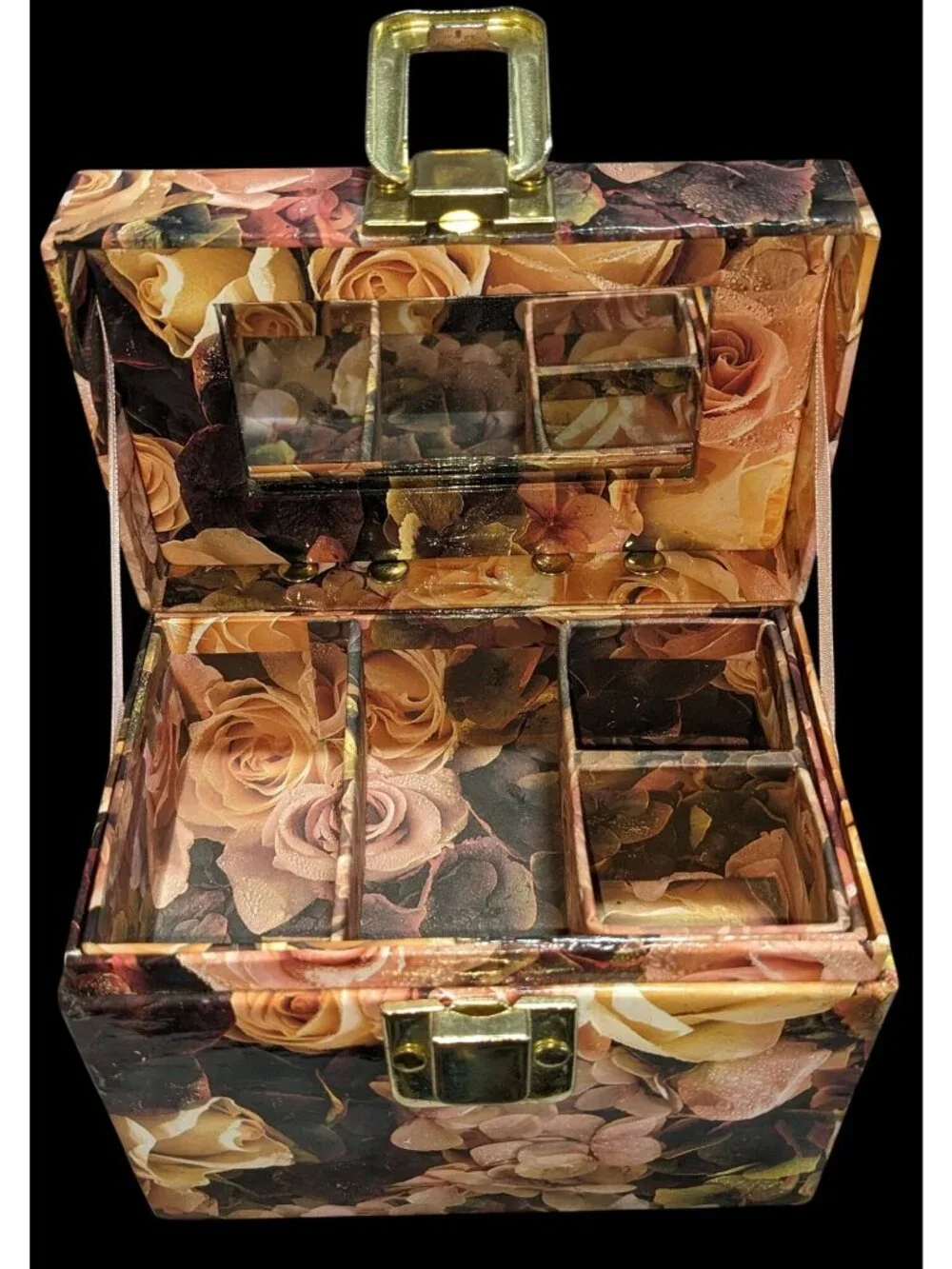 Grandmacore Vintage 90s Floral Decoupage Vanity Jewelry Train Case